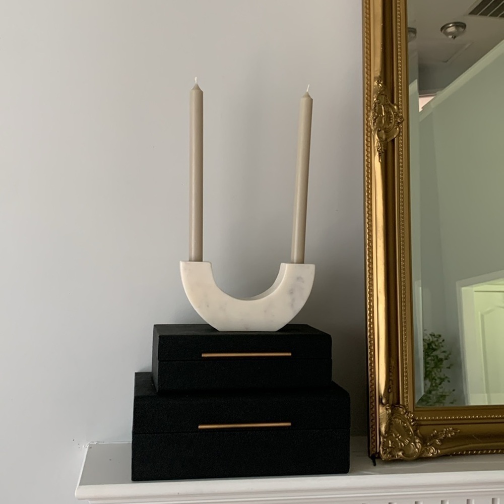 NWT*Threshold Marble taper‎ candle holder short*White